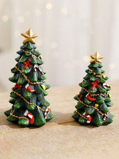 2Pcs Resin Christmas Tree Decorations with Star Topper Mini Desktop Holiday Ornaments, Cute Christmas Figurines Centerpieces, Holiday Party Home Decorations, Suitable for Living Room, Fireplace, Desk, Christmas Decorations Room Decor
