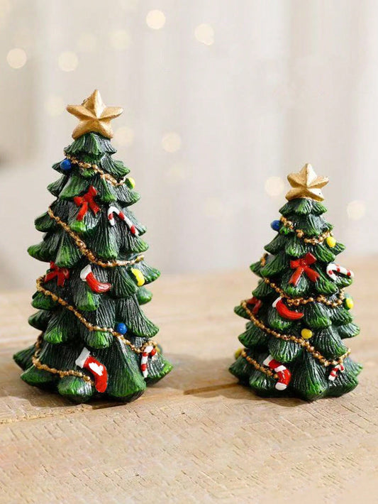 2Pcs Resin Christmas Tree Decorations with Star Topper Mini Desktop Holiday Ornaments, Cute Christmas Figurines Centerpieces, Holiday Party Home Decorations, Suitable for Living Room, Fireplace, Desk, Christmas Decorations Room Decor