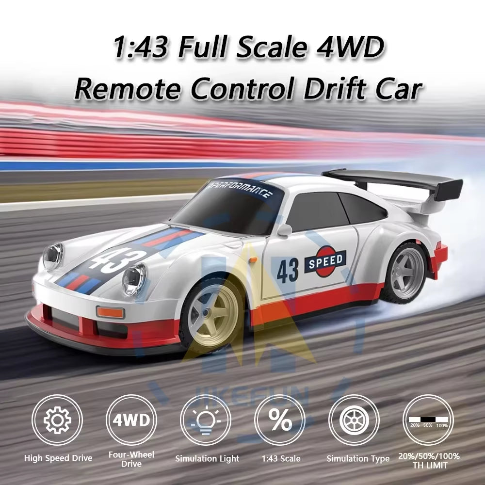 1/43 RC Drift Car with Gyro 15Km/H High Speed Racing Vehicle 2.4G Remote Control Drifting Cars with LED Lights Toys for Children