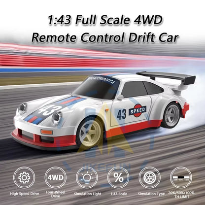 1/43 RC Drift Car with Gyro 15Km/H High Speed Racing Vehicle 2.4G Remote Control Drifting Cars with LED Lights Toys for Children