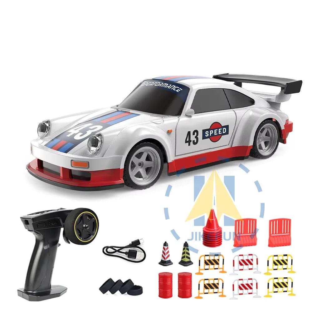 1/43 RC Drift Car with Gyro 15Km/H High Speed Racing Vehicle 2.4G Remote Control Drifting Cars with LED Lights Toys for Children