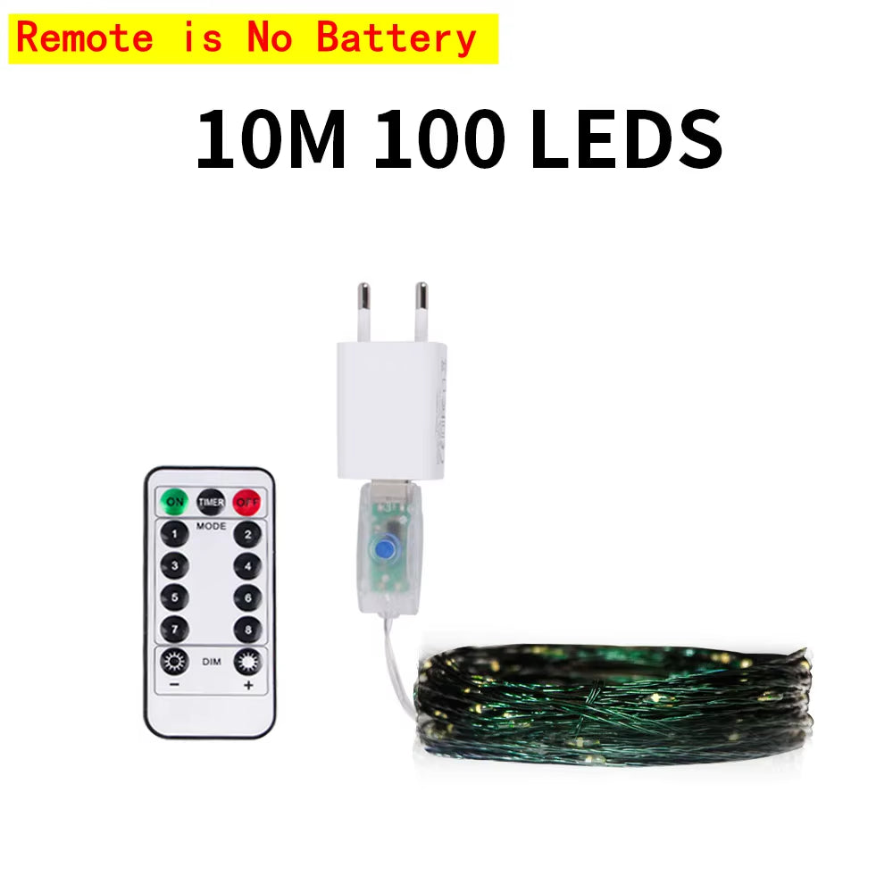 10-200M LED String Lights Fairy Green Wire Outdoor Christmas Light Tree Garland for New Year Street Home Party Wedding Decor