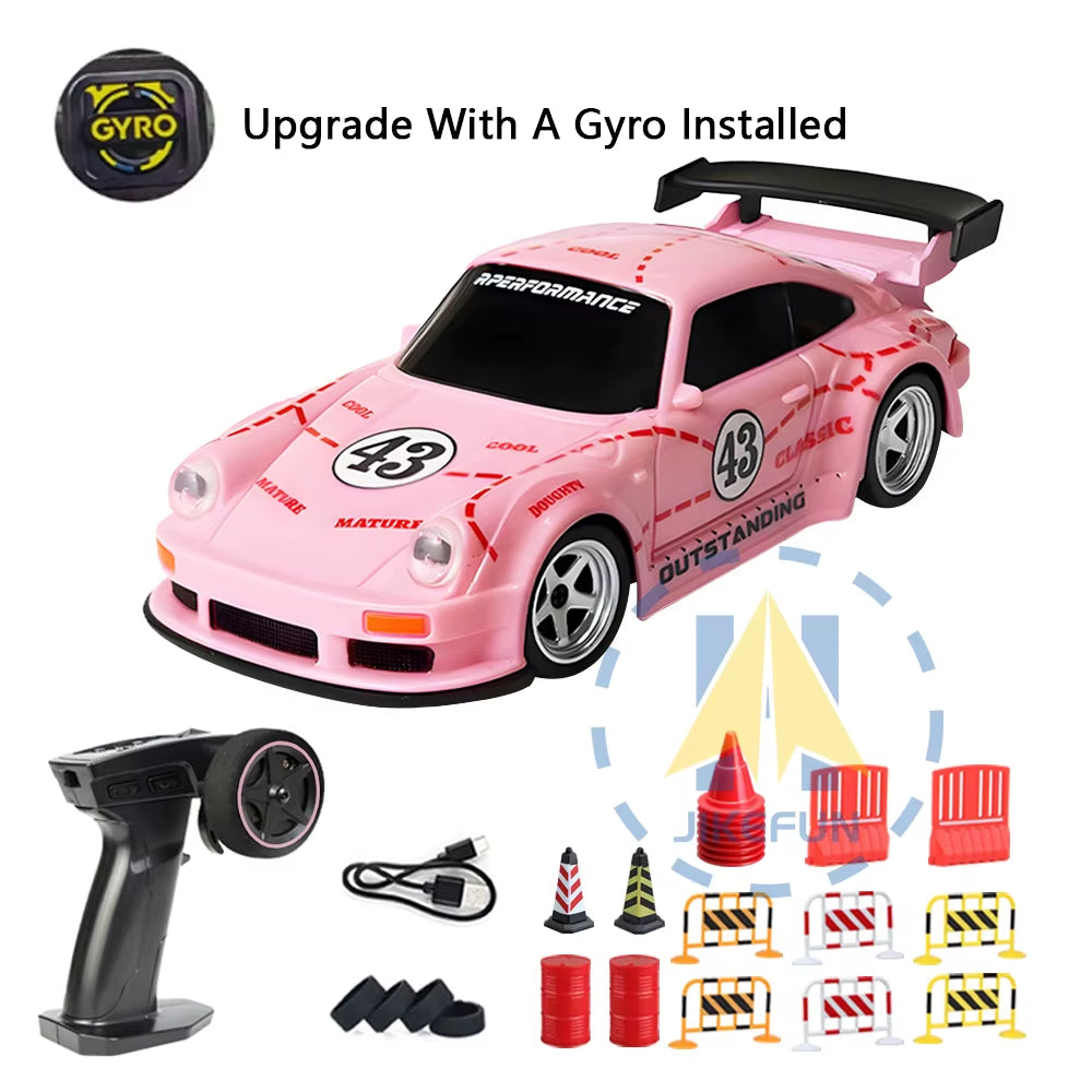 1/43 RC Drift Car with Gyro 15Km/H High Speed Racing Vehicle 2.4G Remote Control Drifting Cars with LED Lights Toys for Children