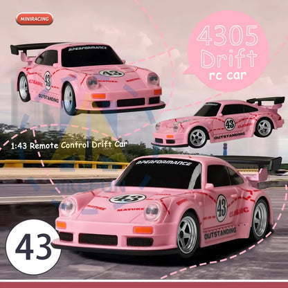 1/43 RC Drift Car with Gyro 15Km/H High Speed Racing Vehicle 2.4G Remote Control Drifting Cars with LED Lights Toys for Children