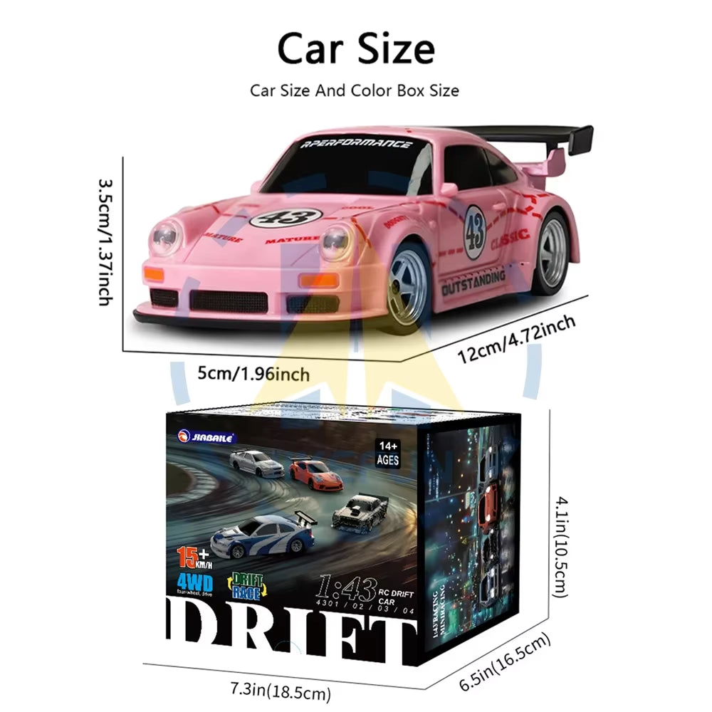 1/43 RC Drift Car with Gyro 15Km/H High Speed Racing Vehicle 2.4G Remote Control Drifting Cars with LED Lights Toys for Children