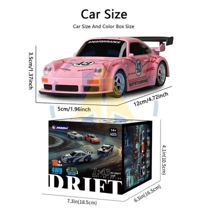 1/43 RC Drift Car with Gyro 15Km/H High Speed Racing Vehicle 2.4G Remote Control Drifting Cars with LED Lights Toys for Children