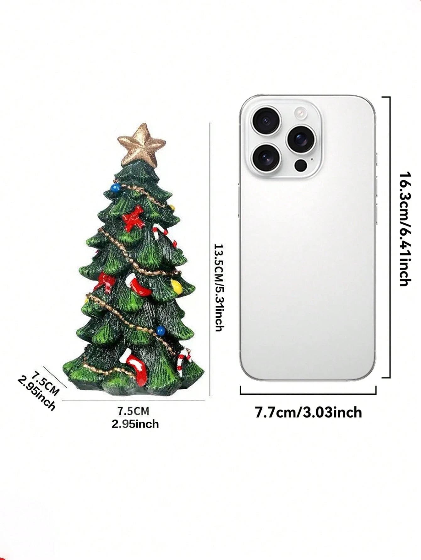 2Pcs Resin Christmas Tree Decorations with Star Topper Mini Desktop Holiday Ornaments, Cute Christmas Figurines Centerpieces, Holiday Party Home Decorations, Suitable for Living Room, Fireplace, Desk, Christmas Decorations Room Decor