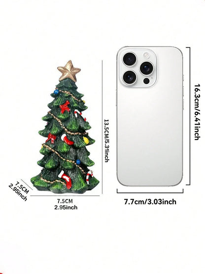 2Pcs Resin Christmas Tree Decorations with Star Topper Mini Desktop Holiday Ornaments, Cute Christmas Figurines Centerpieces, Holiday Party Home Decorations, Suitable for Living Room, Fireplace, Desk, Christmas Decorations Room Decor