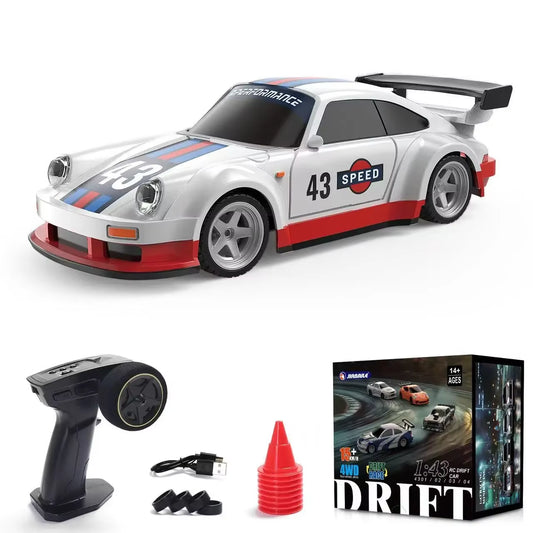 1/43 RC Drift Car with Gyro 15Km/H High Speed Racing Vehicle 2.4G Remote Control Drifting Cars with LED Lights Toys for Children
