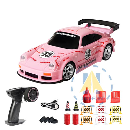 1/43 RC Drift Car with Gyro 15Km/H High Speed Racing Vehicle 2.4G Remote Control Drifting Cars with LED Lights Toys for Children