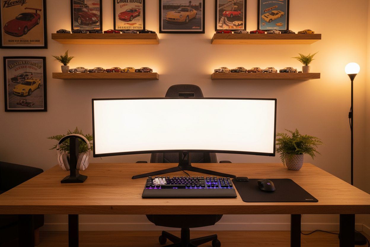 Add shelves and car figures on top of them and some car posters on the wall