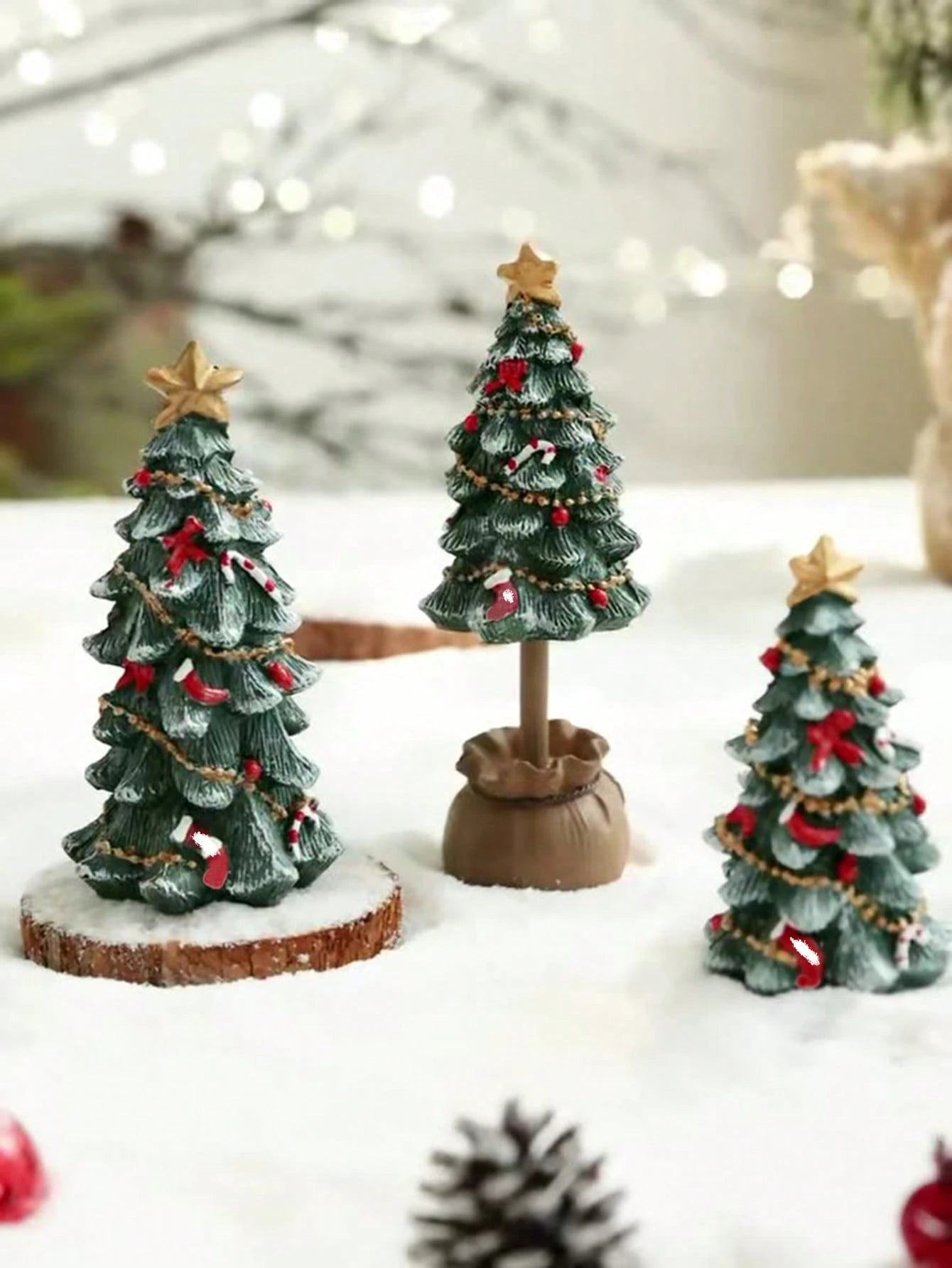 2Pcs Resin Christmas Tree Decorations with Star Topper Mini Desktop Holiday Ornaments, Cute Christmas Figurines Centerpieces, Holiday Party Home Decorations, Suitable for Living Room, Fireplace, Desk, Christmas Decorations Room Decor