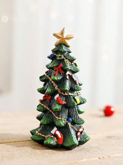 2Pcs Resin Christmas Tree Decorations with Star Topper Mini Desktop Holiday Ornaments, Cute Christmas Figurines Centerpieces, Holiday Party Home Decorations, Suitable for Living Room, Fireplace, Desk, Christmas Decorations Room Decor