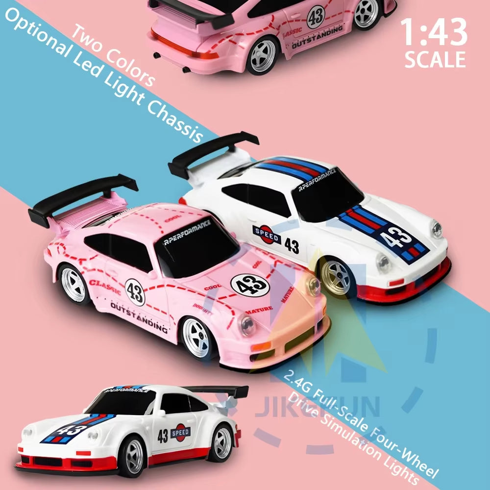 1/43 RC Drift Car with Gyro 15Km/H High Speed Racing Vehicle 2.4G Remote Control Drifting Cars with LED Lights Toys for Children