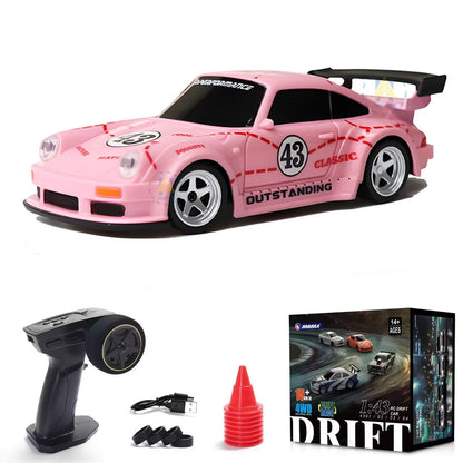 1/43 RC Drift Car with Gyro 15Km/H High Speed Racing Vehicle 2.4G Remote Control Drifting Cars with LED Lights Toys for Children